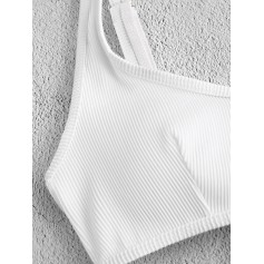  V-wired Textured Ribbed Swimwear Top - White M