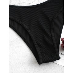  Piping Textured Ribbed High Leg Swimwear Bottom - Black L