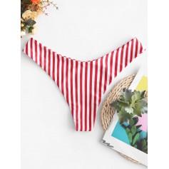  Striped High Leg Swimwear Bottom - Red M