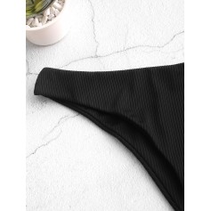  Ribbed High Cut Swimwear Bottom - Black M