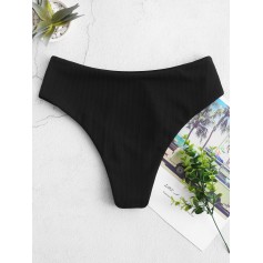 Ribbed High Leg Swimwear Bottom - Black M