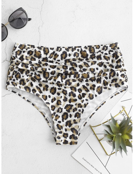  Ruched High Waisted Leopard Swimwear Bottom - Multi-a M