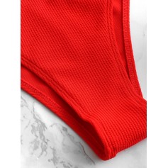  Ribbed High Leg Swimwear Bottom - Red M