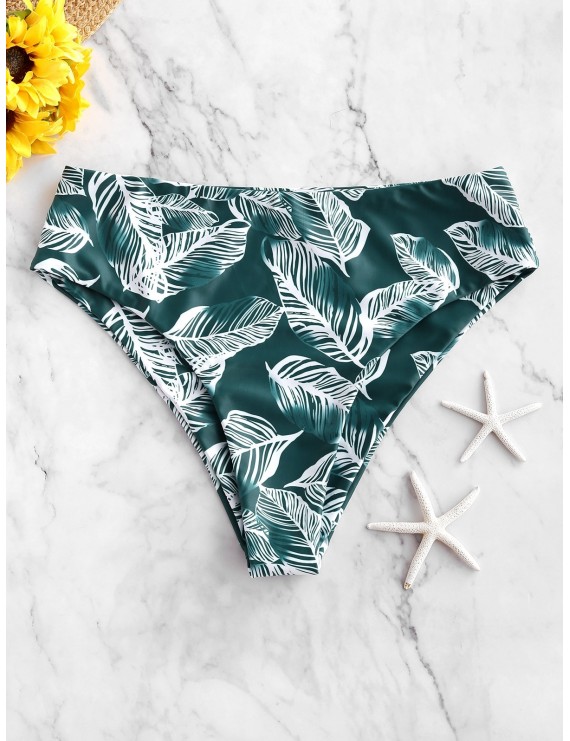  Leaf Print High Cut Swimwear Bottom - Medium Sea Green L