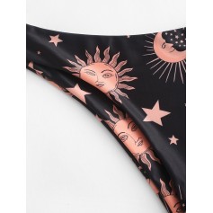  Sun And Moon Print High Leg Swimwear Bottom - Multi-a S