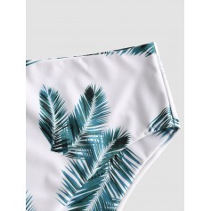  Tropical Leaf Print High Waisted Swimwear Bottom - White L