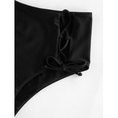  Lace Up High Waisted Plain Swimwear Bottom - Black S
