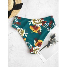  Floral High Waisted Swimwear Bottom - Medium Sea Green S