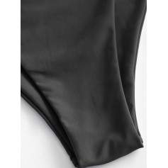  High Waisted High Leg Plain Swimwear Bottom - Black M