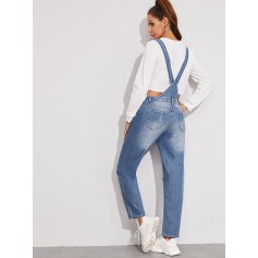Washed Ripped Denim Dungarees