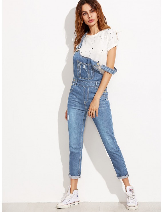 Ripped Overall Jeans With Pocket