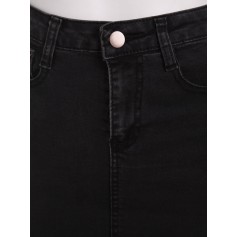 Button Pocket Raw Hem Denim Skirt