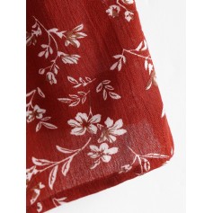  Smocked Floral Print Crop Blouse - Red S