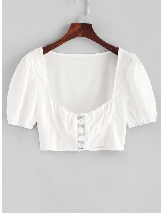 Hook And Eye Crop Solid Blouse - White S