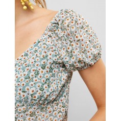 Tied Collar Cropped Floral Blouse - Multi-a M