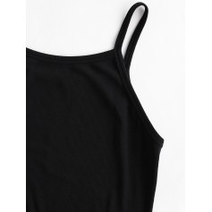  Solid Color Buttoned Cami Bodysuit - Black S