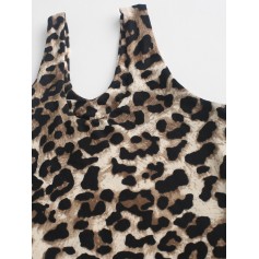 One Shoulder Leopard Print Cut Out Bodysuit - Leopard M