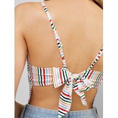 Knotted Back Pinstriped Cami Bodysuit - Multi-a S