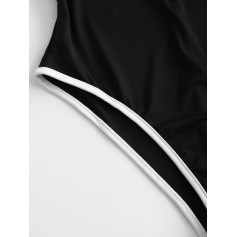 Contrast Trim Cami Embroidered Bodysuit - Black L