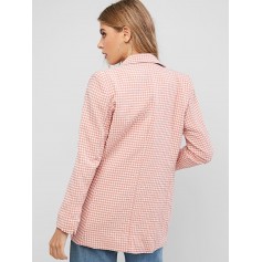One Buttoned Flap Pockets Gingham Blazer - Pink S