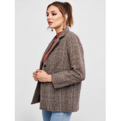 Tweed Pocket Longline Blazer - Brown Xl