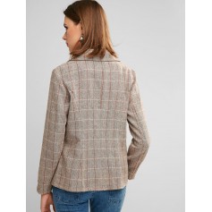  Plaid Lapel Two Button Tweed Blazer - Oak Brown S