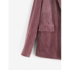  Double Pocket One Button Ribbed Velvet Striped Blazer - Khaki Rose M