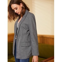 Tweed Open Front Longline Blazer - Gray M