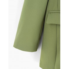 Open Front Padded Shoulder Pocket Longline Blazer - Green S