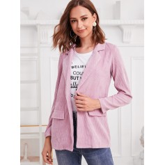  Faux Pockets One Buttoned Corduroy Blazer - Pink S