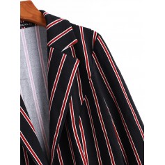  Striped Faux Pockets One Button Blazerr - Black S