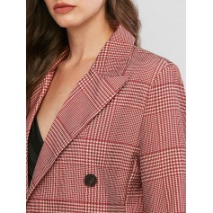 Double Breasted Houndstooth Mock Button Blazer - Red Wine L