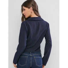  Stripes Double Breasted Short Blazer - Deep Blue M