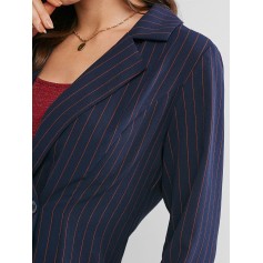  Stripes Double Breasted Short Blazer - Deep Blue M