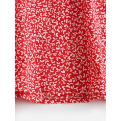 Leaves Print Cami Mini Dress - Red M