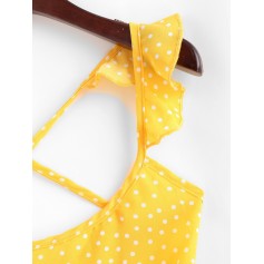 Dotted Lace Up Criss Cross Mini Dress - Yellow S