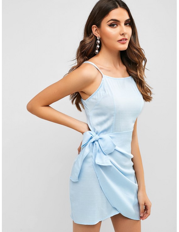 Overlap Knotted Cami Dress - Blue S