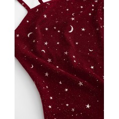  Moon And Star Metallic Thread Cami Slit Dress - Red Wine M